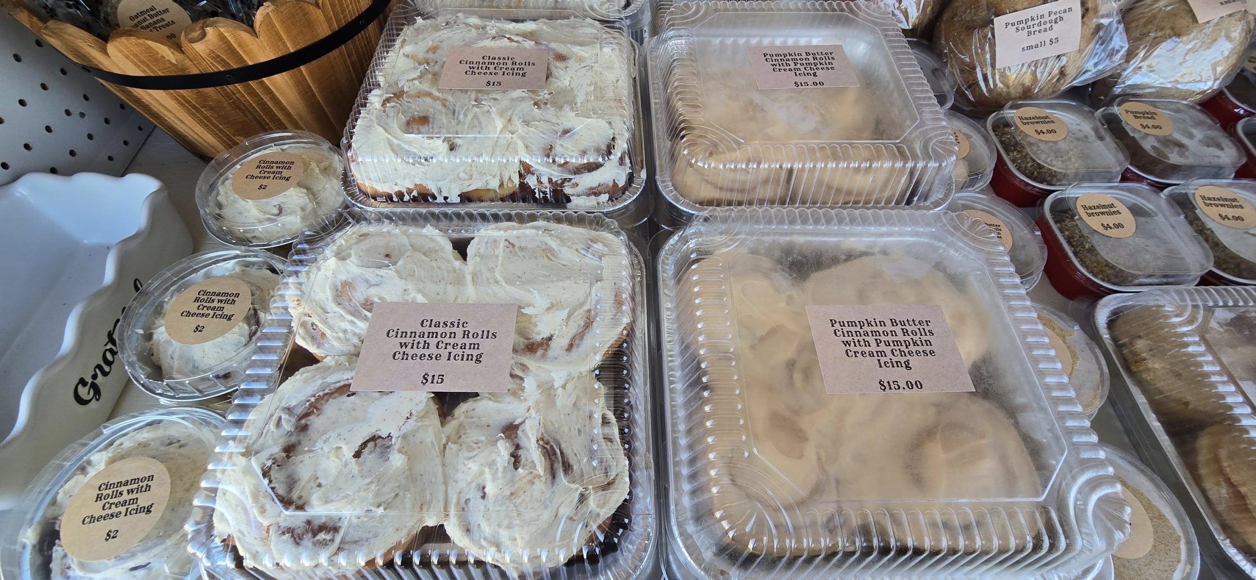 Cinnamon rolls including apple butter and pumpkin butter varieties