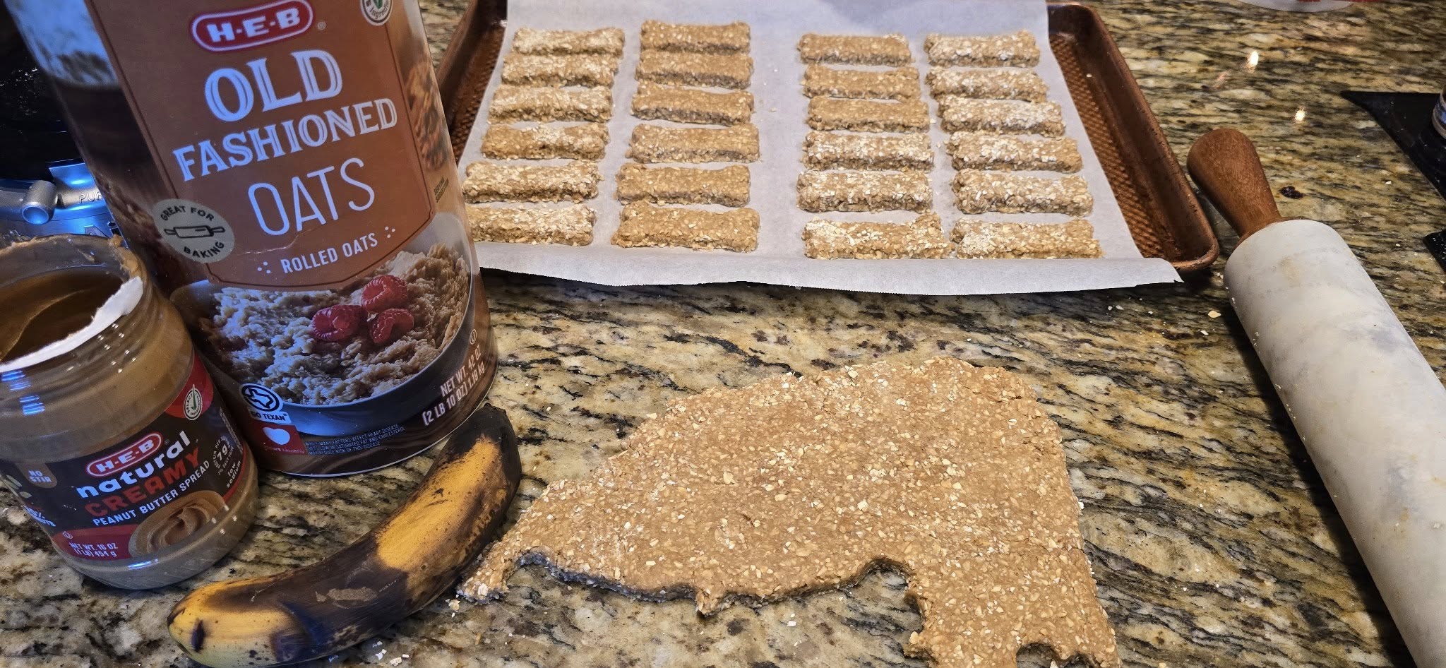 Dog treats displayed on a tray at the farm stand